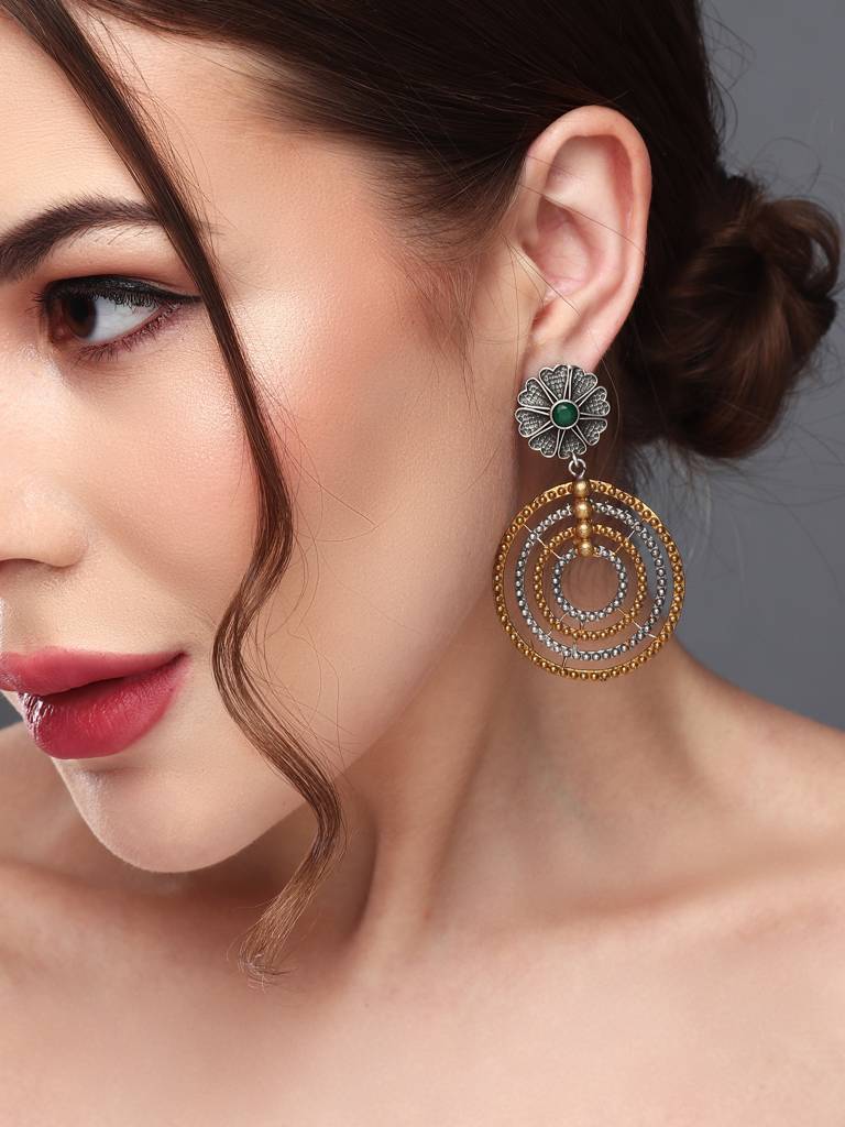 Dual-Tone Concentric Circle Drop Earrings : S24DJER213GLD