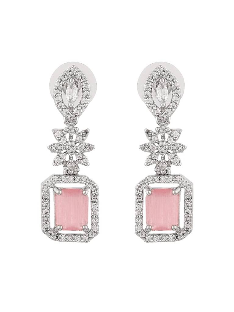 Elegant Pink Stone Necklace Set With Drop Earrings For Women : SUNDARIPINK-JS