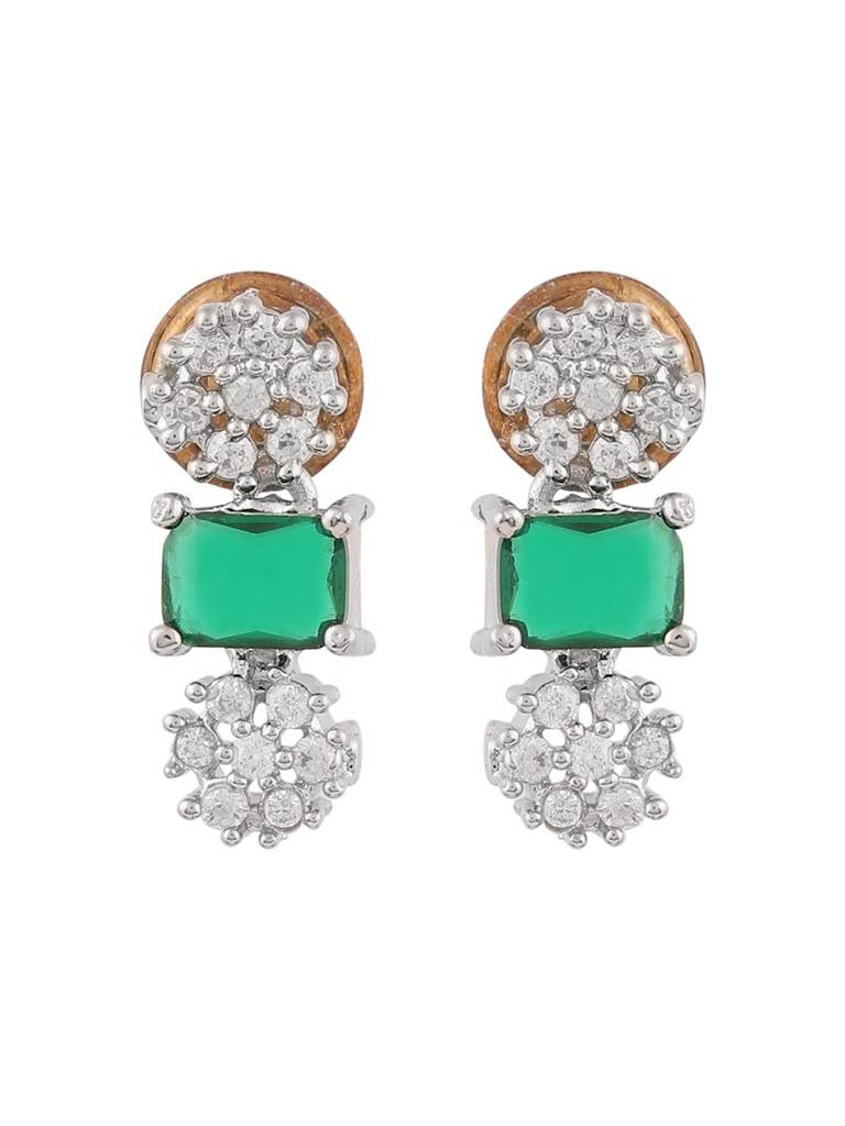 Emerald Green Rectangle Stone Necklace Set With Ad Crystal Drop Earrings For Women : sundarii-JS