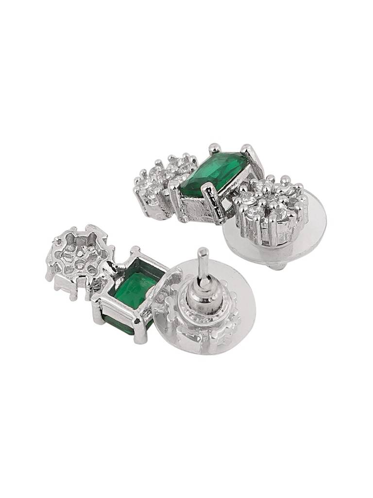 Emerald Green Rectangle Stone Necklace Set With Ad Crystal Drop Earrings For Women : sundarii-JS
