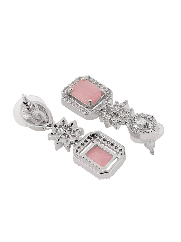 Elegant Pink Stone Necklace Set With Drop Earrings For Women : SUNDARIPINK-JS