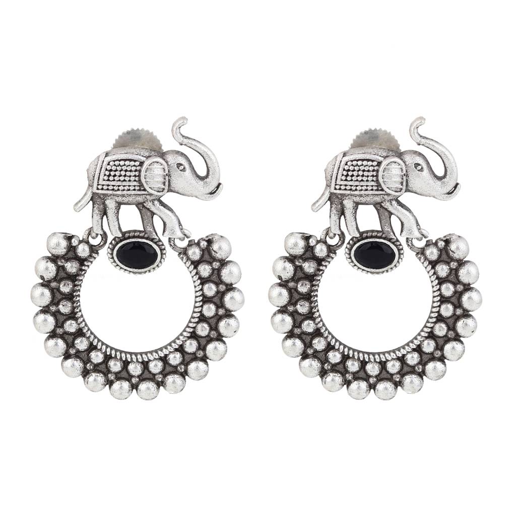 Oxidised Silver Elephant Hoop Earrings : S24JJER517SLV