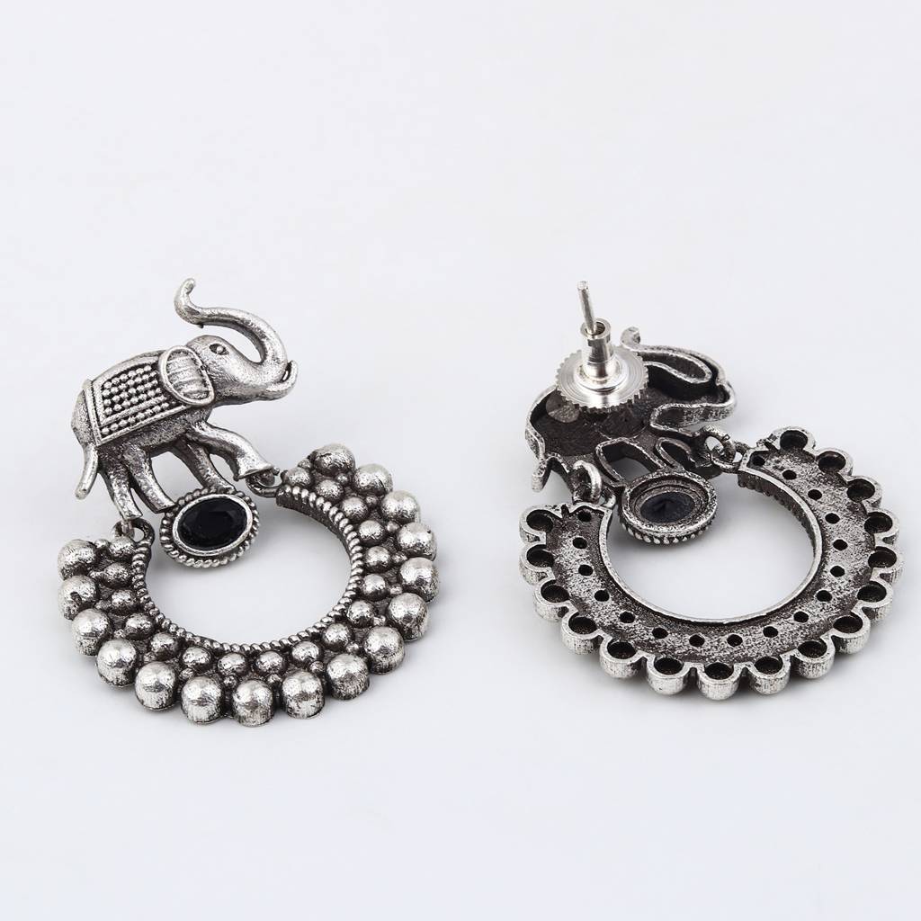 Oxidised Silver Elephant Hoop Earrings : S24JJER517SLV