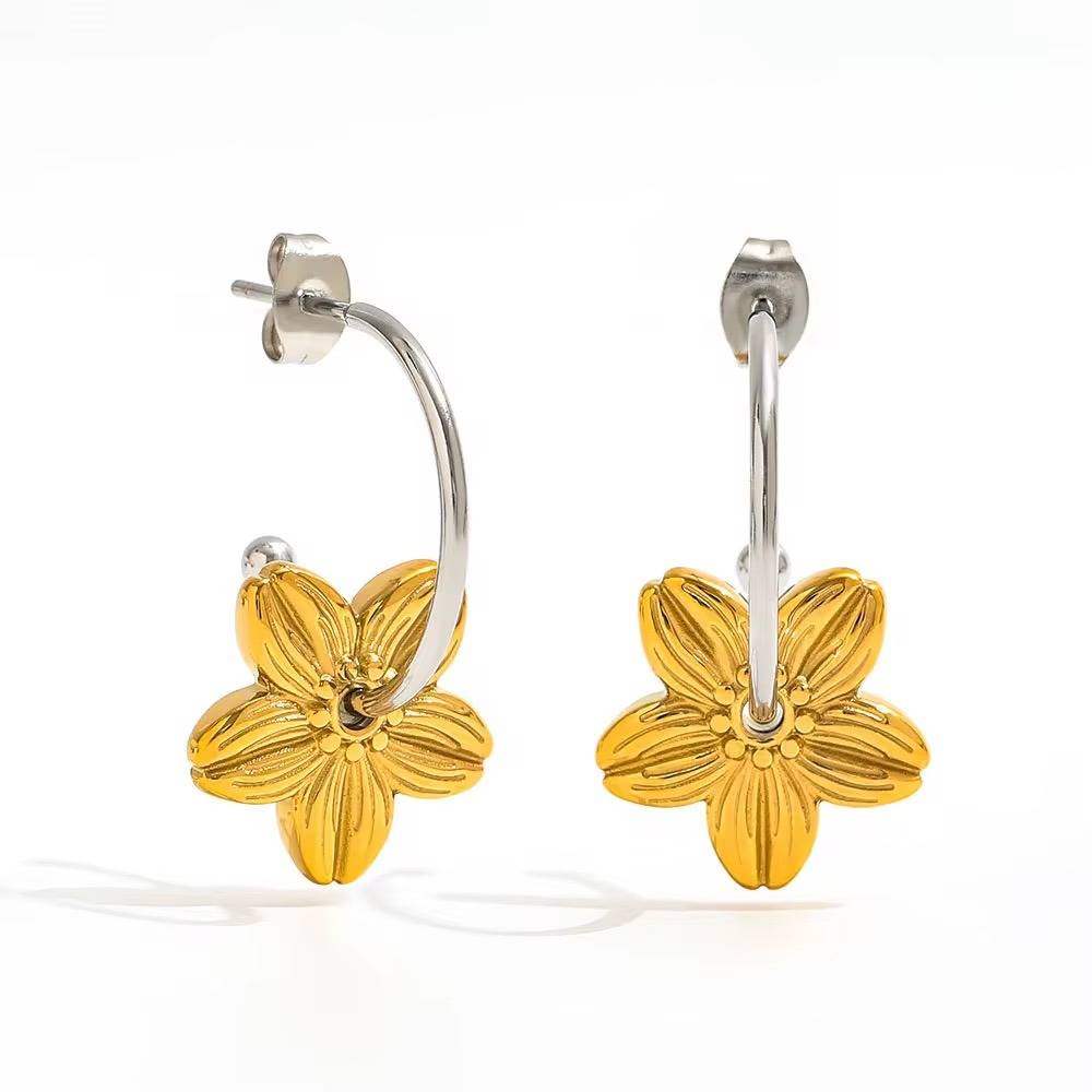Daisy Duo Flower Hoop Earrings - Skin Safe, Playful Everyday Charm : 100516