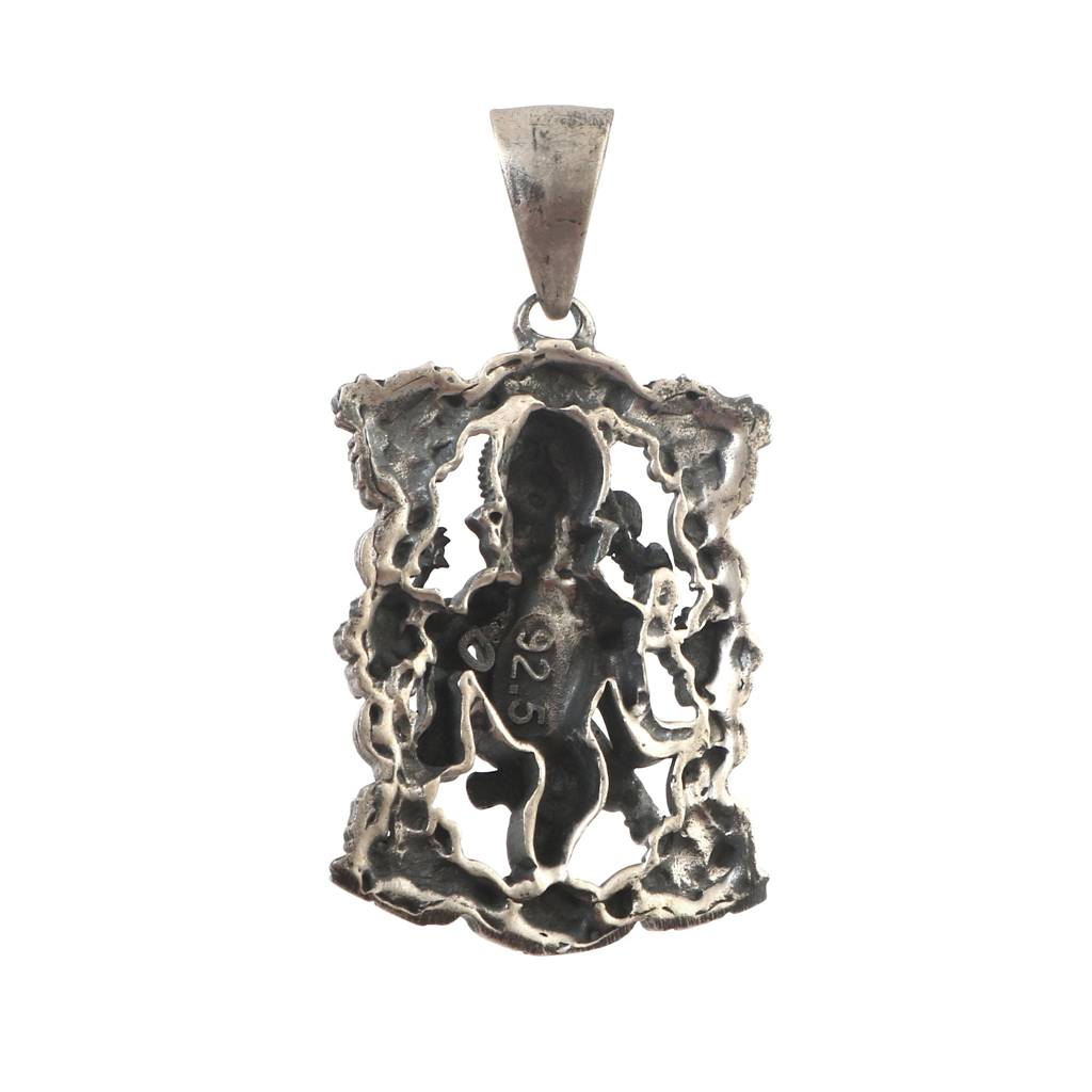 925 Silver Dancing Ganesha Pendant With Ornate Floral Frame : ZIRAK-Pendant-145