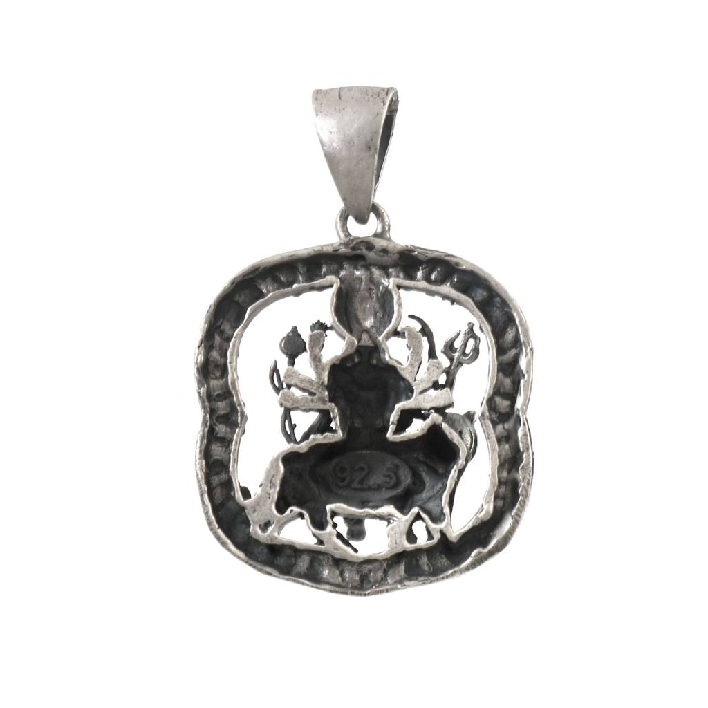 925 Silver Goddess Durga Pendant With Lion – Handcrafted Oxidized Religious Jewelry : ZIRAK-Pendant-146