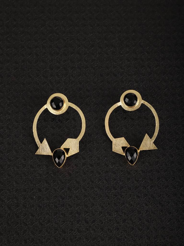 Gold Plated Onyx Earrings : BG146