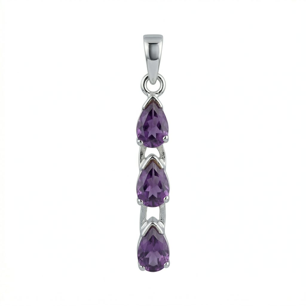 925 Sterling Silver Amethyst Pendant With 18 Inch Chain | Gemstone Pendant Necklace | Handmade Jewelry Gift : FU-0700