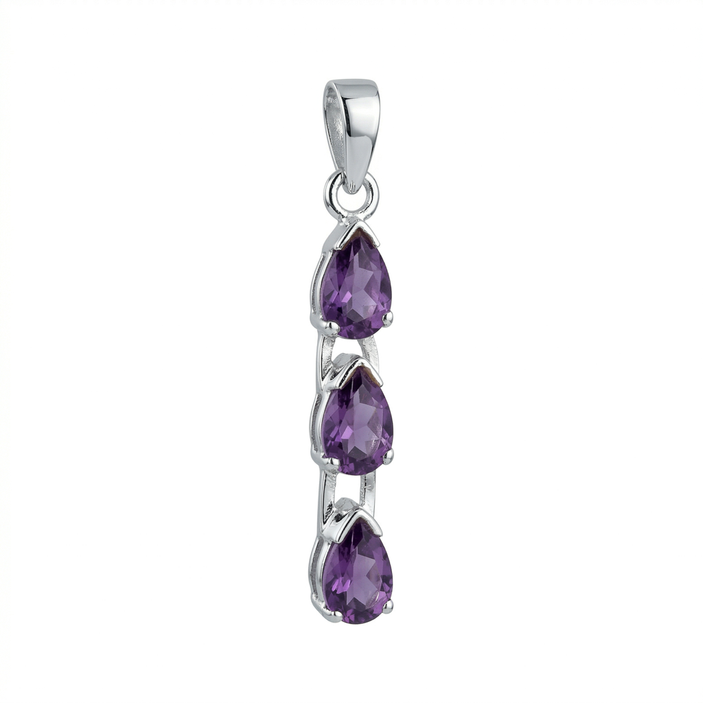 925 Sterling Silver Amethyst Pendant With 18 Inch Chain | Gemstone Pendant Necklace | Handmade Jewelry Gift : FU-0700