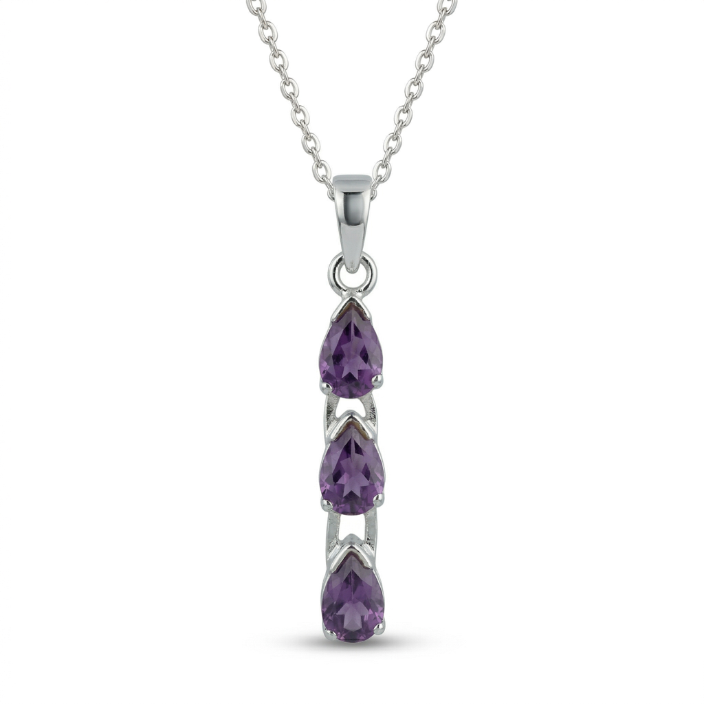 925 Sterling Silver Amethyst Pendant With 18 Inch Chain | Gemstone Pendant Necklace | Handmade Jewelry Gift : FU-0700