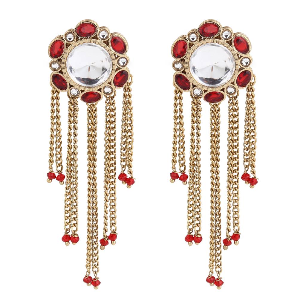 Kundan Tassel Drop Earrings : S24FAER519RED