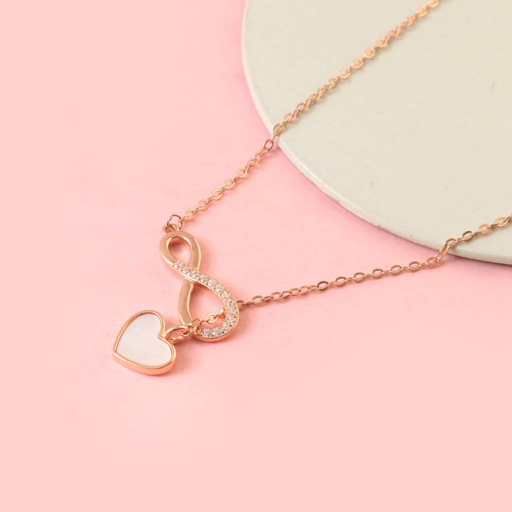 Rose Gold Infinity Heart Necklace | 925 Silver Pendant With Cz & Mother Of Pearl | Symbol Of Endless Love : ZIRAK-Pendant-112
