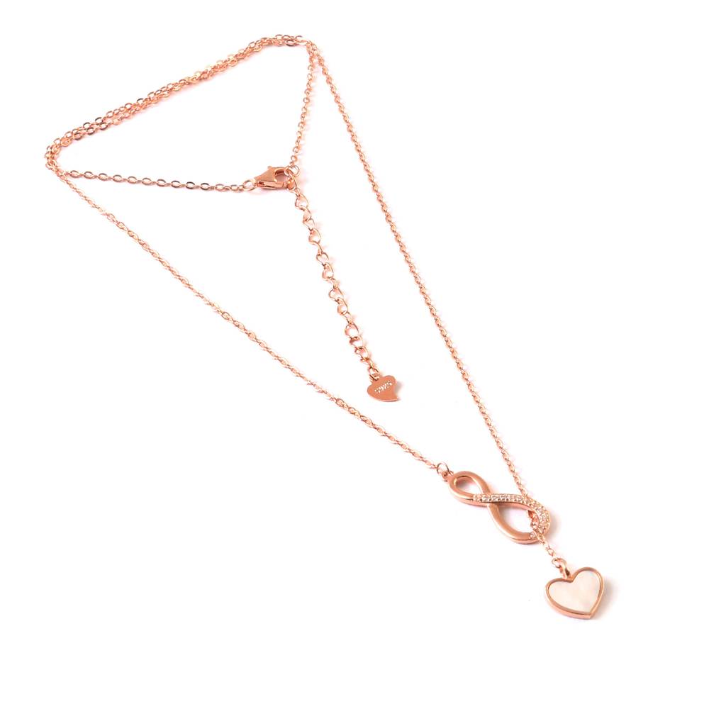 Rose Gold Infinity Heart Necklace | 925 Silver Pendant With Cz & Mother Of Pearl | Symbol Of Endless Love : ZIRAK-Pendant-112