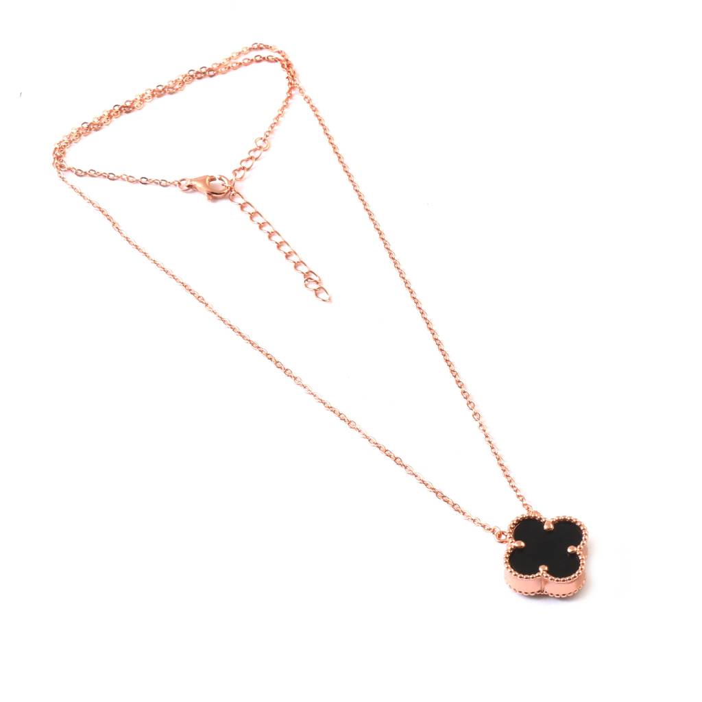 Rose Gold Clover Necklace | Reversible Black & White Mother Of Pearl Pendant | 925 Silver Good Luck Jewelry : ZIRAK-Pendant-111