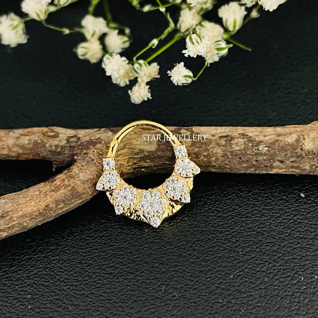 Septum Nose Ring In 925 Sterling Silver In Pear Shape Moissanite Diamond Daith Clicker : STE182