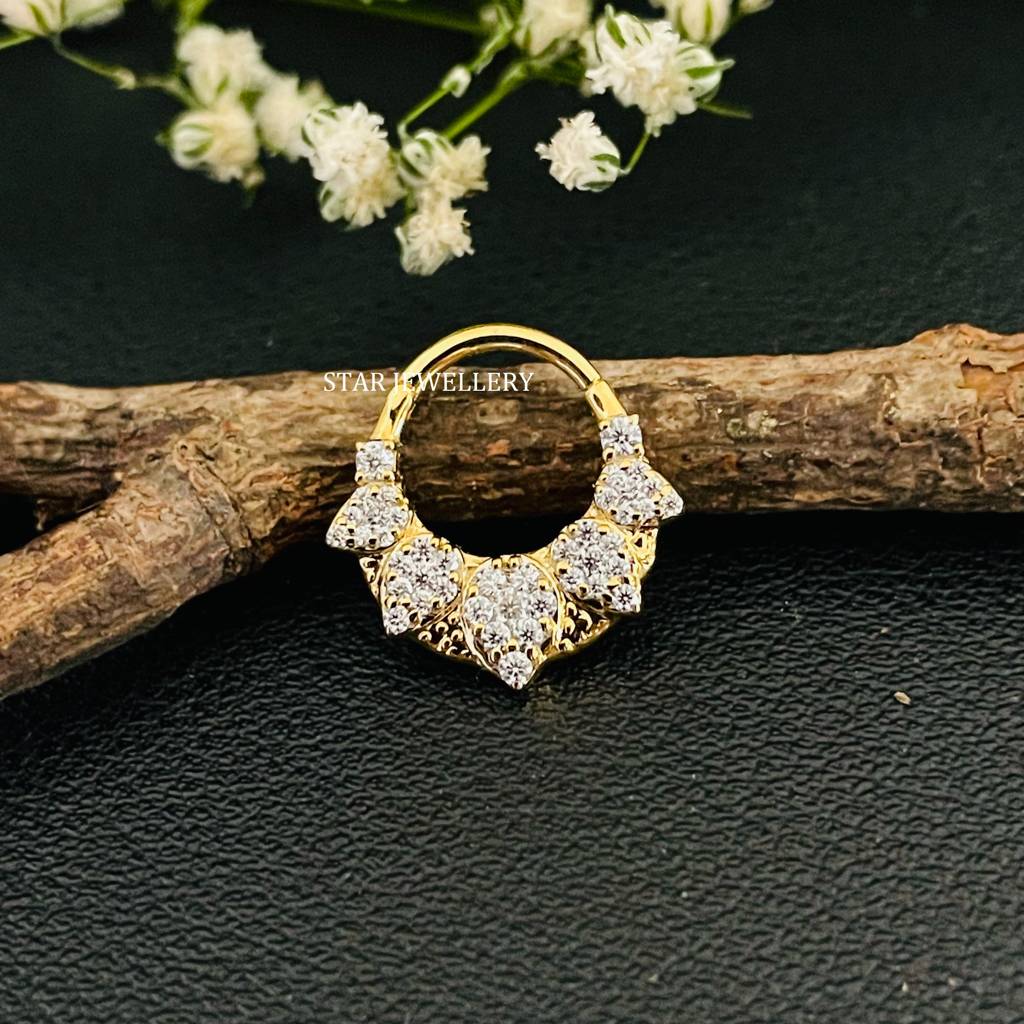 Septum Nose Ring In 925 Sterling Silver In Pear Shape Moissanite Diamond Daith Clicker : STE182