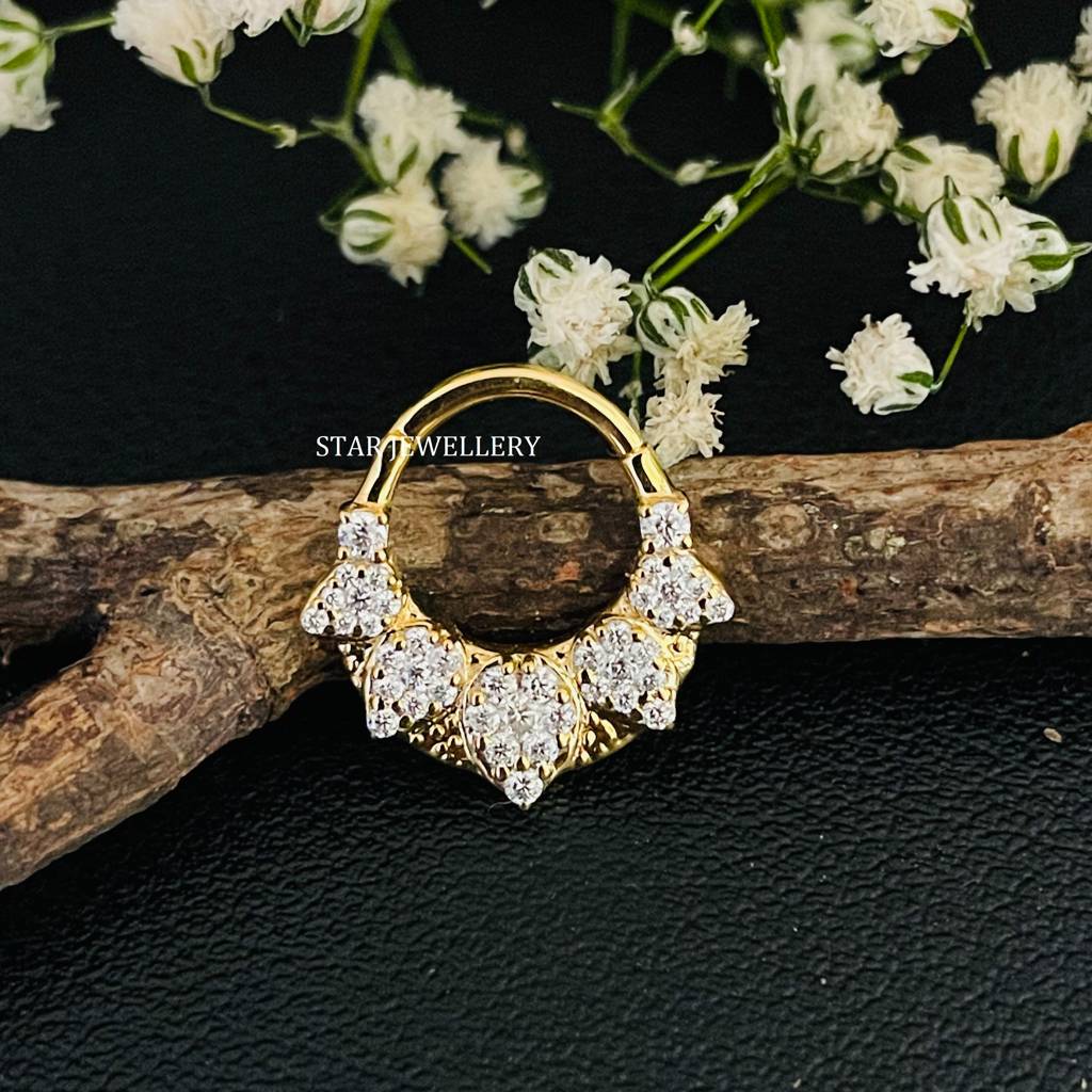 Septum Nose Ring In 925 Sterling Silver In Pear Shape Moissanite Diamond Daith Clicker : STE182
