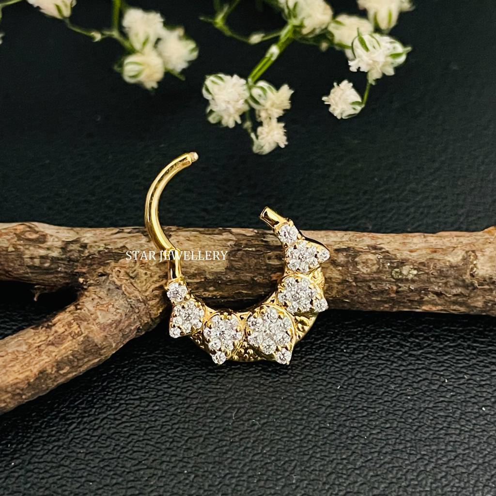 Septum Nose Ring In 925 Sterling Silver In Pear Shape Moissanite Diamond Daith Clicker : STE182