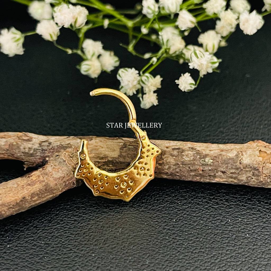 Septum Nose Ring In 925 Sterling Silver In Pear Shape Moissanite Diamond Daith Clicker : STE182
