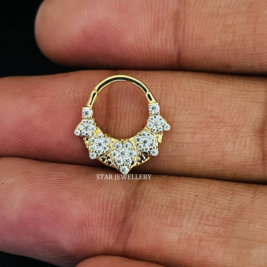 Septum Nose Ring In 925 Sterling Silver In Pear Shape Moissanite Diamond Daith Clicker : STE182