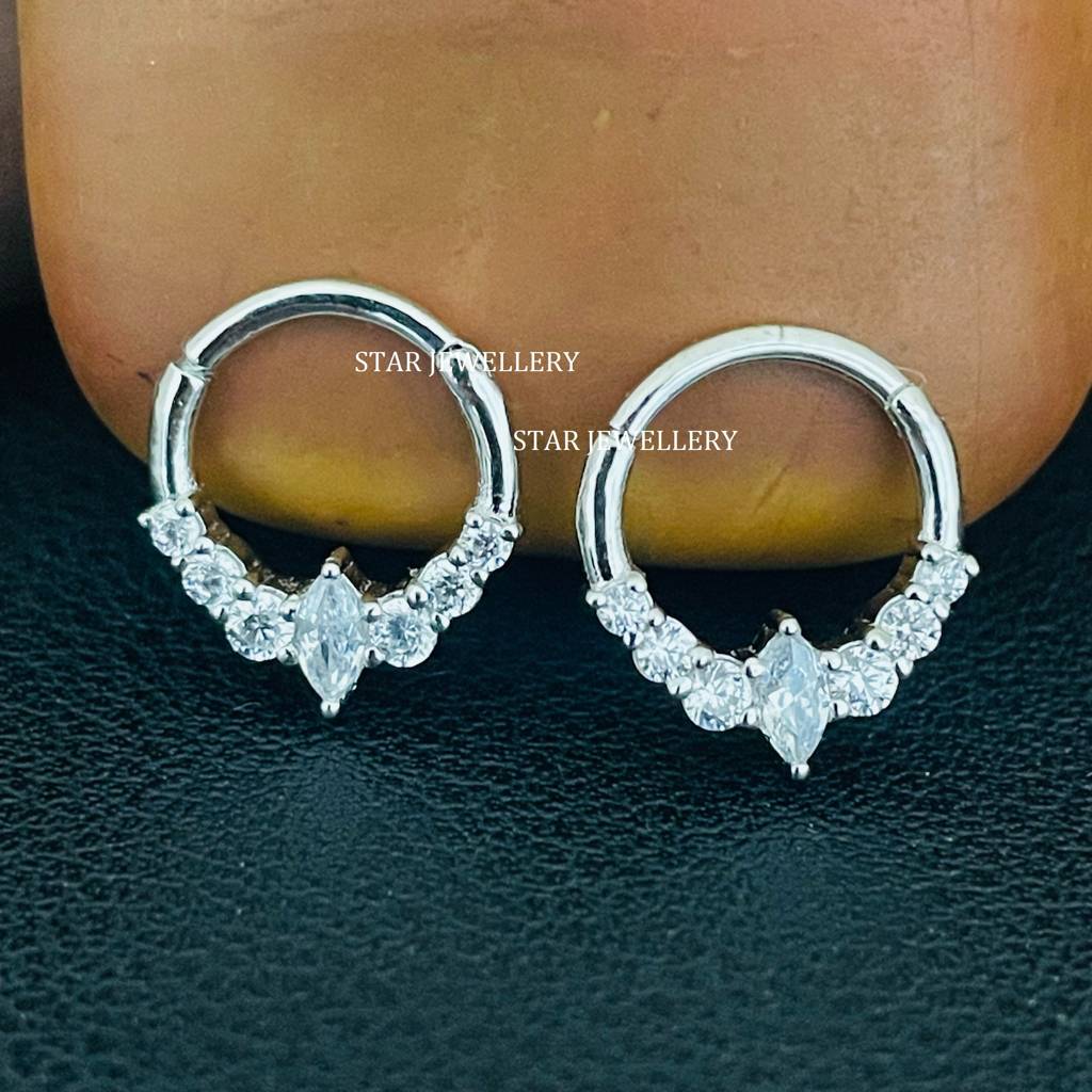 Marquise & Round Moissanite Diamond Septum Piercing Nose Ring In 925 Sterling Silver : STE31