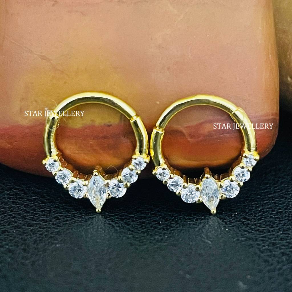 Marquise & Round Moissanite Diamond Septum Piercing Nose Ring In 925 Sterling Silver : STE31