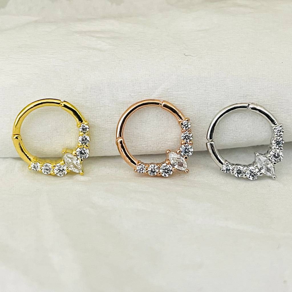 Marquise & Round Moissanite Diamond Septum Piercing Nose Ring In 925 Sterling Silver : STE31