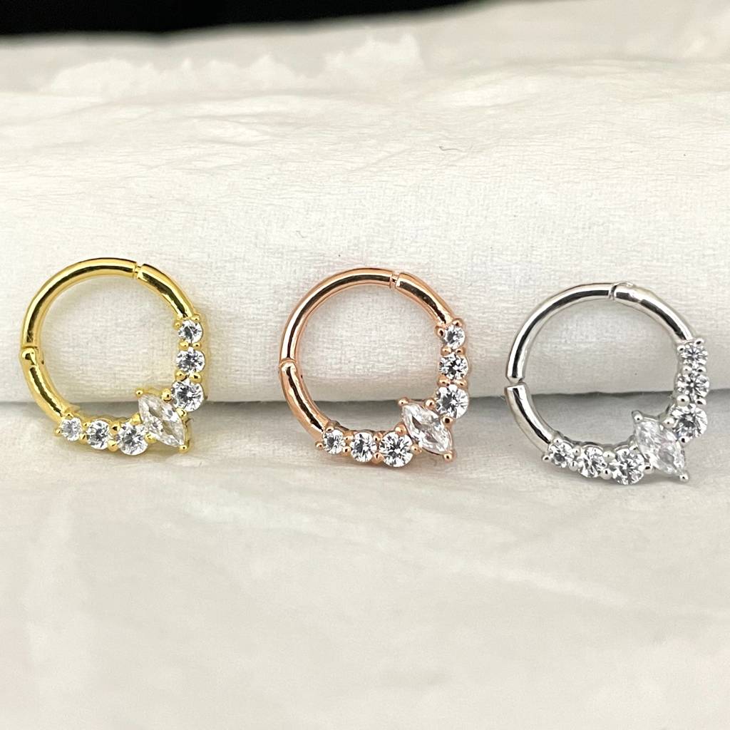 Marquise & Round Moissanite Diamond Septum Piercing Nose Ring In 925 Sterling Silver : STE31