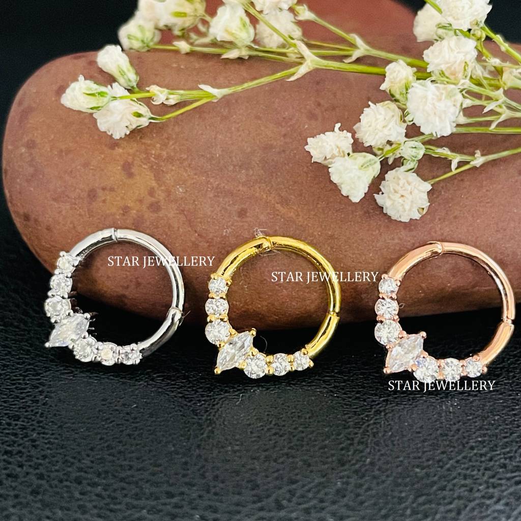 Marquise & Round Moissanite Diamond Septum Piercing Nose Ring In 925 Sterling Silver : STE31