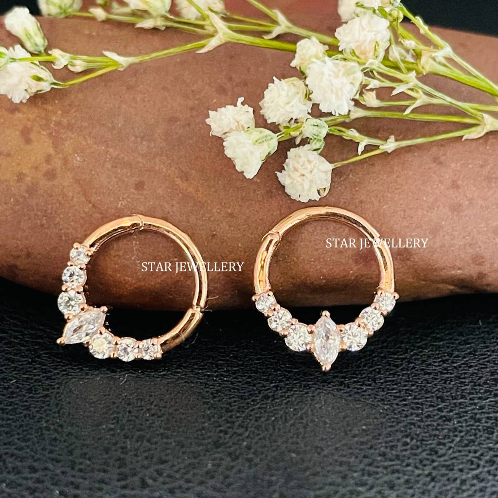 Marquise & Round Moissanite Diamond Septum Piercing Nose Ring In 925 Sterling Silver : STE31