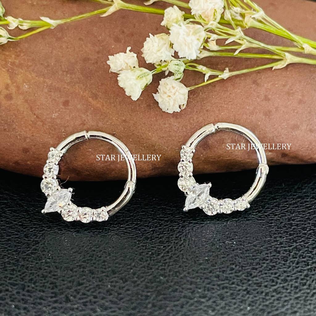 Marquise & Round Moissanite Diamond Septum Piercing Nose Ring In 925 Sterling Silver : STE31
