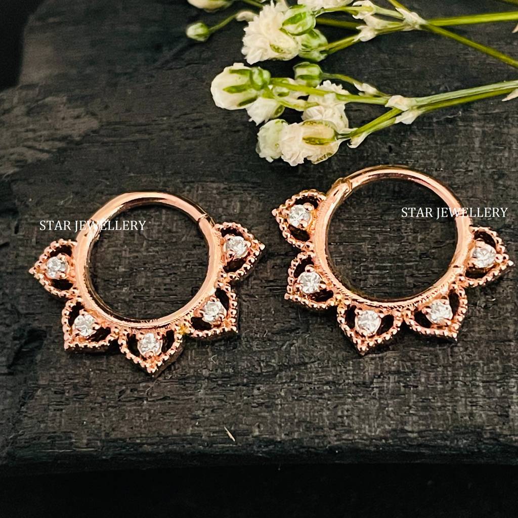 Lotus Bloom 925 Sterling Silver Moissanite Septum Daith Piercing : STE173
