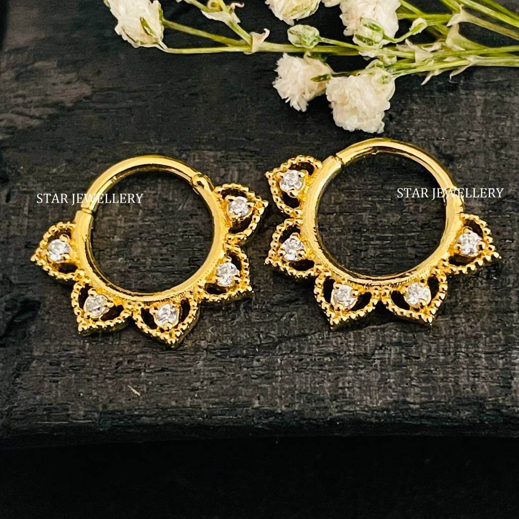 Lotus Bloom 925 Sterling Silver Moissanite Septum Daith Piercing : STE173