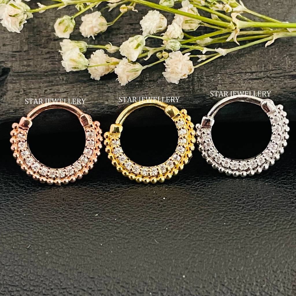 Septum Nose Ring Daith Piercing In 925 Sterling Silver With Moissanite Diamond : STE34