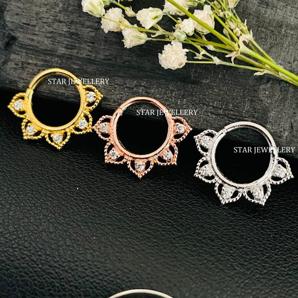 Lotus Bloom 925 Sterling Silver Moissanite Septum Daith Piercing : STE173