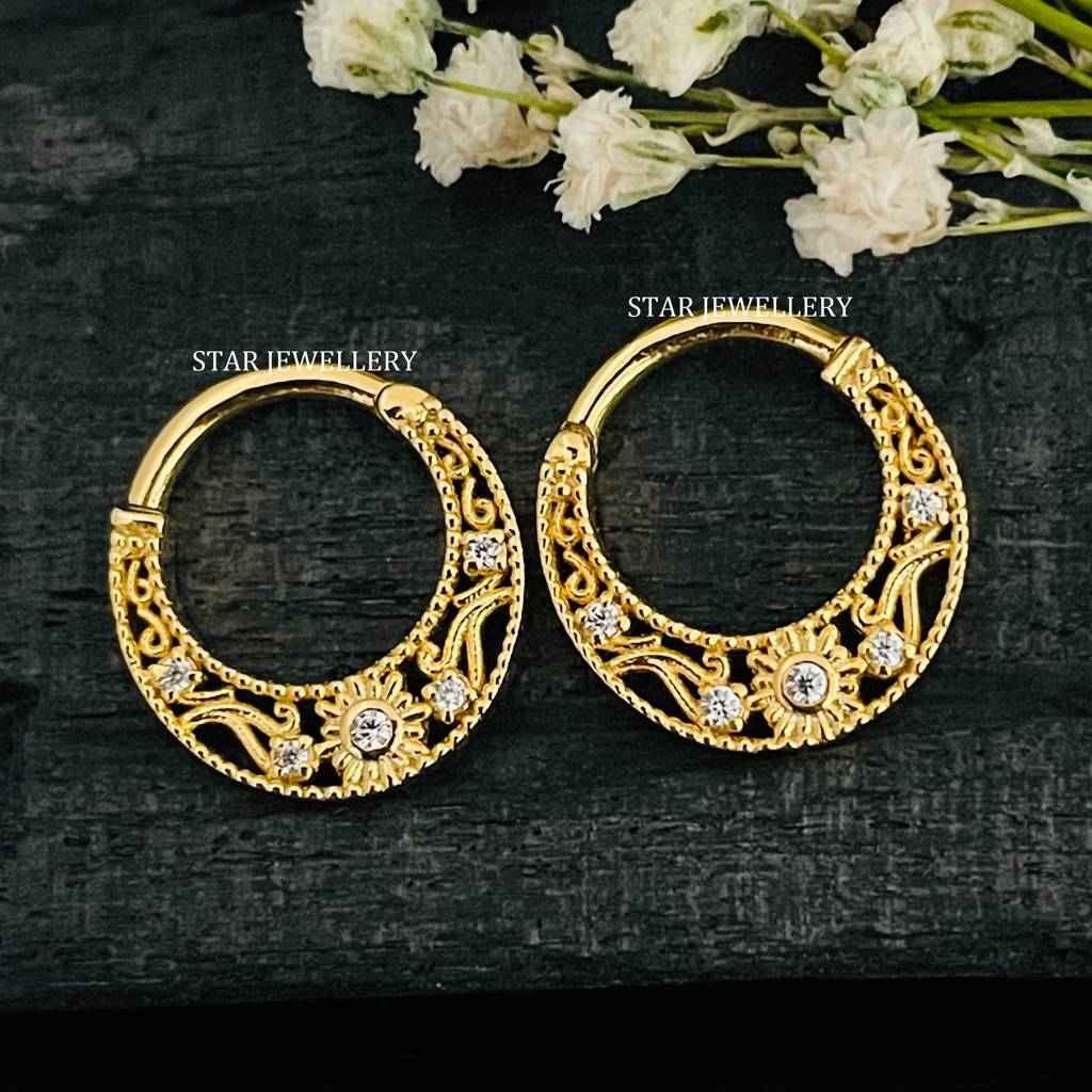 Septum Nose Ring In 925 Sterling Silver With Moissanite Diamond  Miligrain Daith Piercing : STE43