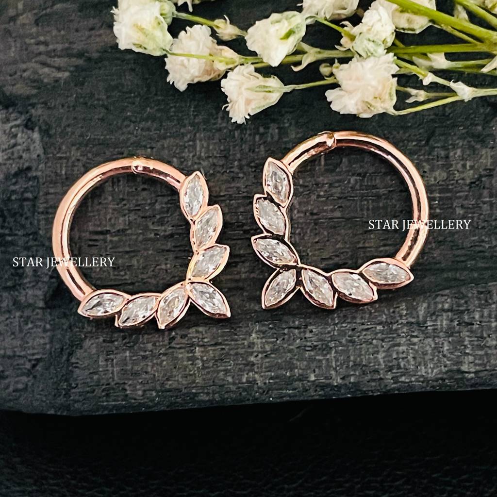 Marquise Leaf Spray Moissanite Septum Nose Ring In 925 Sterling Silver : STE35