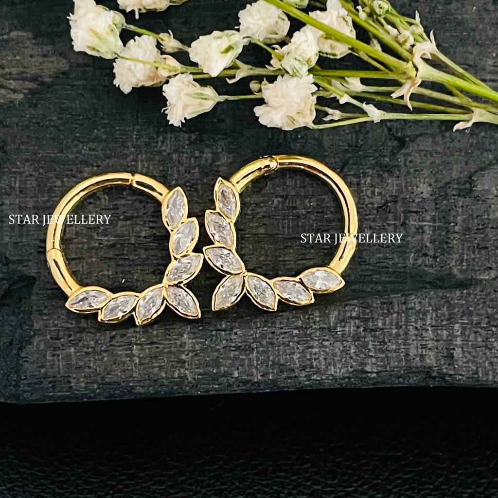 Marquise Leaf Spray Moissanite Septum Nose Ring In 925 Sterling Silver : STE35