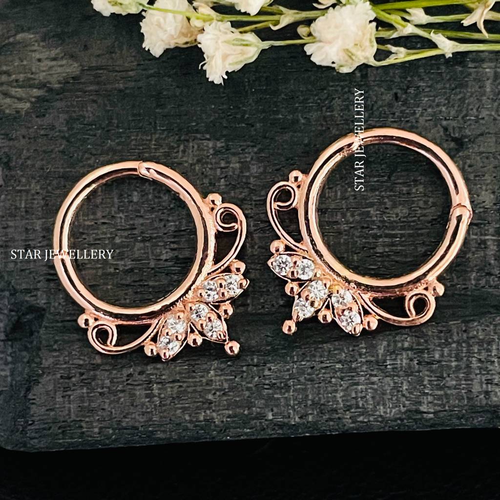 925 Sterling Silver Marquise Shape Moissanite Diamond Daith Piercing Septum Nose Ring : STE32