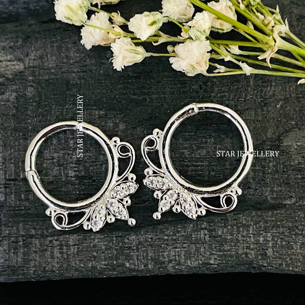 925 Sterling Silver Marquise Shape Moissanite Diamond Daith Piercing Septum Nose Ring : STE32