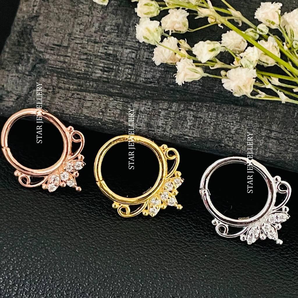 925 Sterling Silver Marquise Shape Moissanite Diamond Daith Piercing Septum Nose Ring : STE32