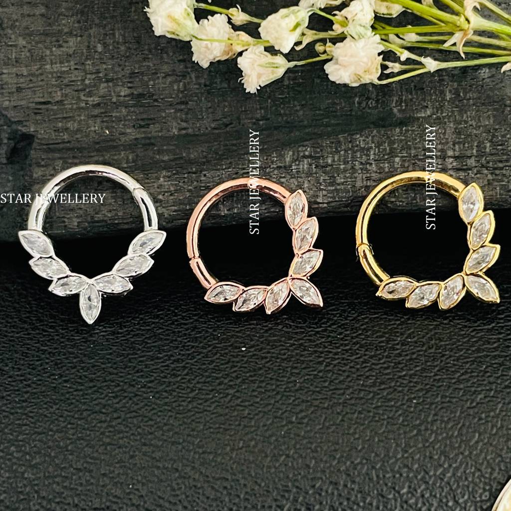 Marquise Leaf Spray Moissanite Septum Nose Ring In 925 Sterling Silver : STE35