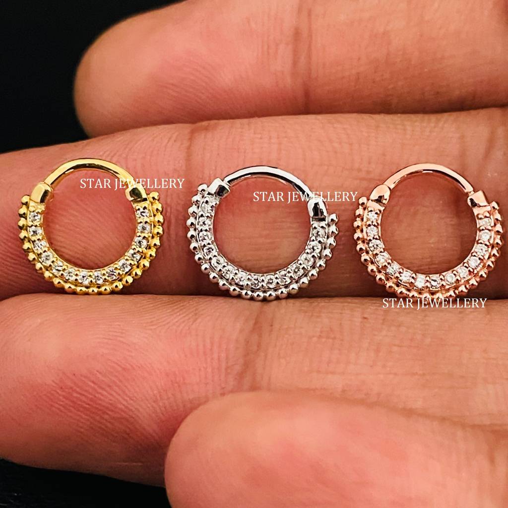 Septum Nose Ring Daith Piercing In 925 Sterling Silver With Moissanite Diamond : STE34