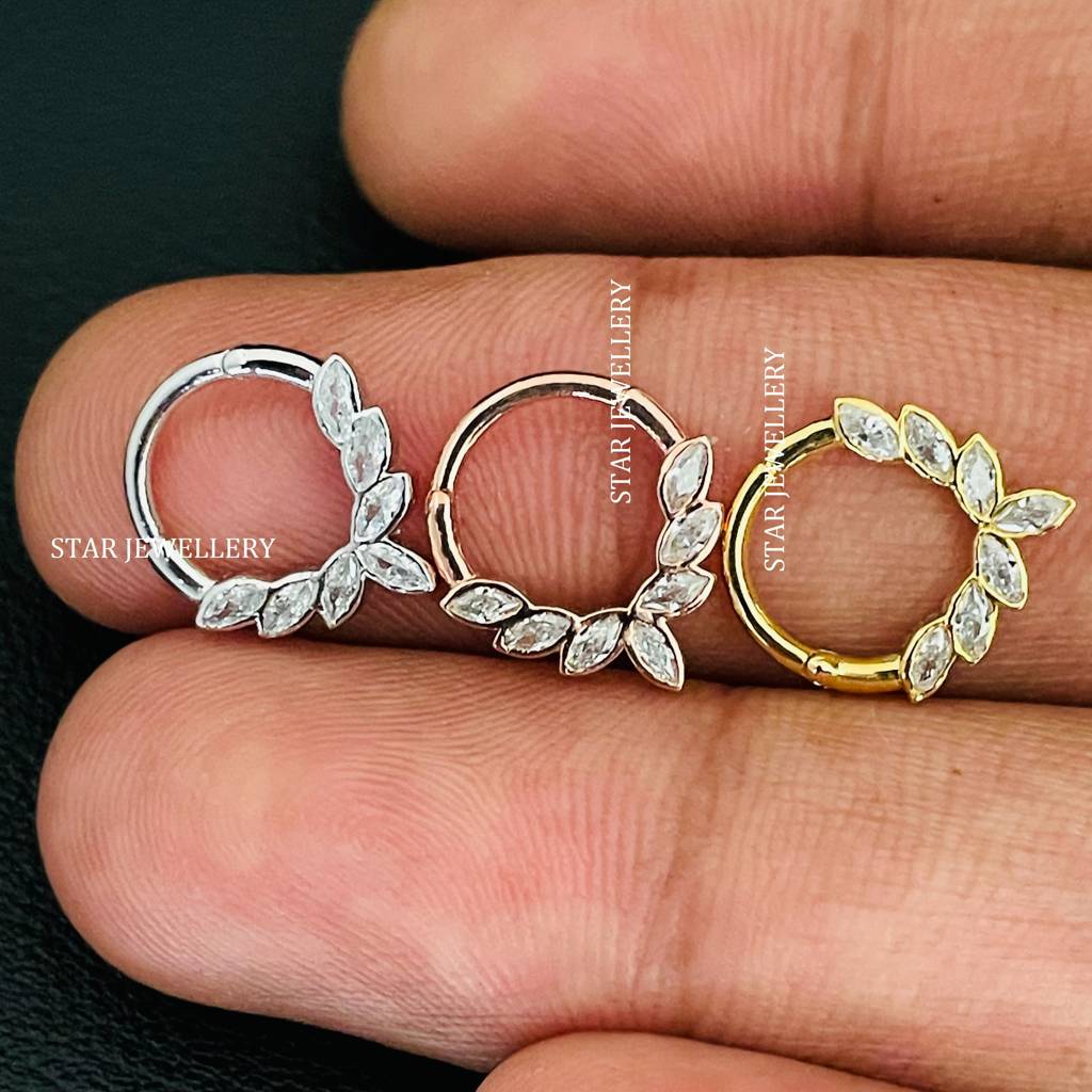 Marquise Leaf Spray Moissanite Septum Nose Ring In 925 Sterling Silver : STE35