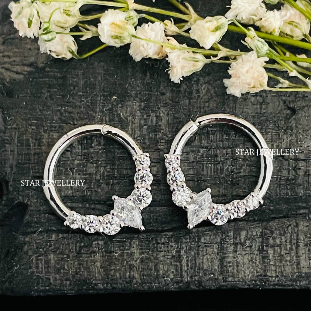 Marquise & Round Moissanite Diamond Septum Piercing Nose Ring In 925 Sterling Silver : STE31