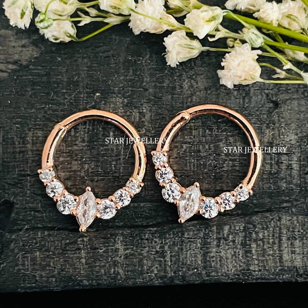 Marquise & Round Moissanite Diamond Septum Piercing Nose Ring In 925 Sterling Silver : STE31
