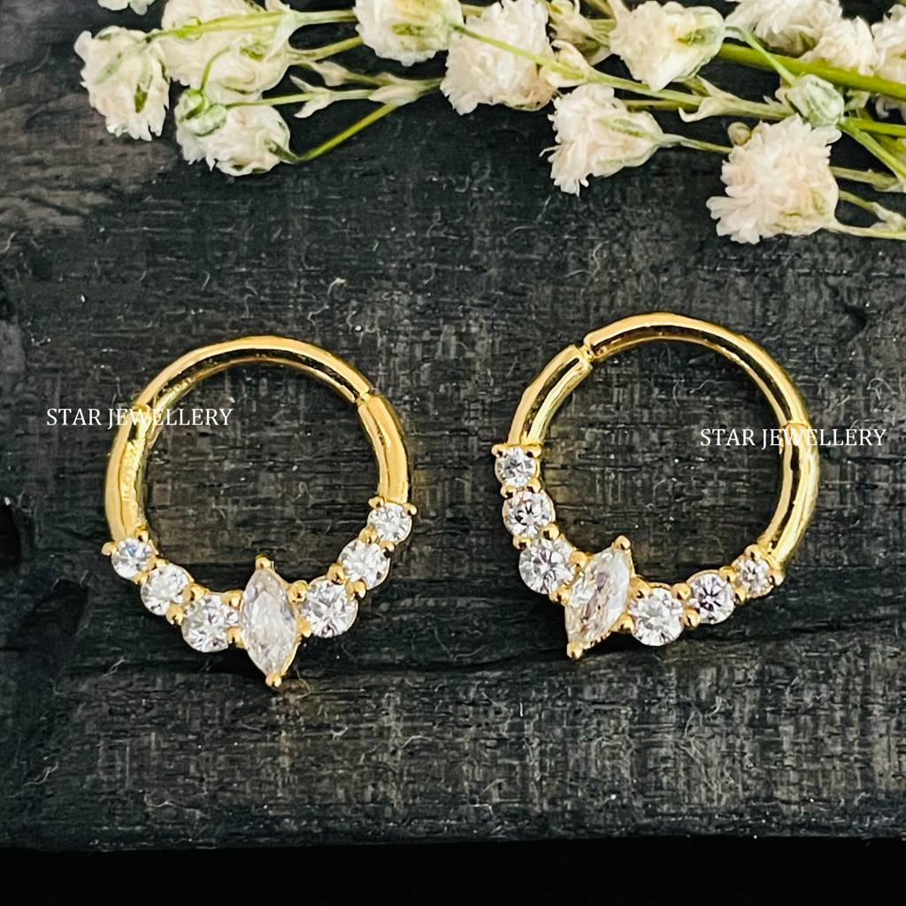 Marquise & Round Moissanite Diamond Septum Piercing Nose Ring In 925 Sterling Silver : STE31