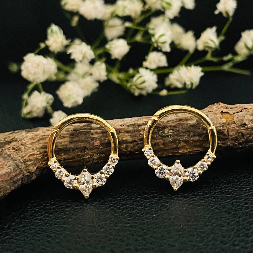 Marquise & Round Moissanite Diamond Septum Piercing Nose Ring In 925 Sterling Silver : STE31