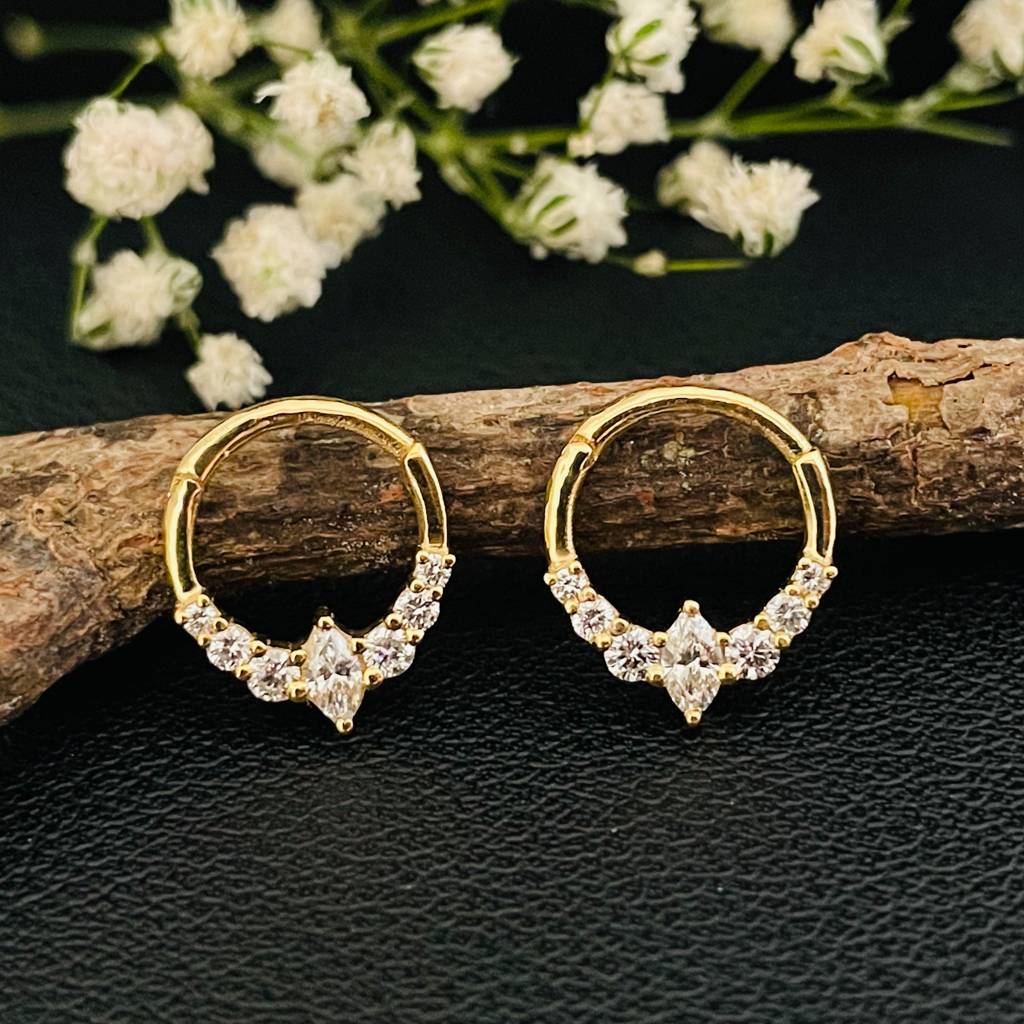 Marquise & Round Moissanite Diamond Septum Piercing Nose Ring In 925 Sterling Silver : STE31