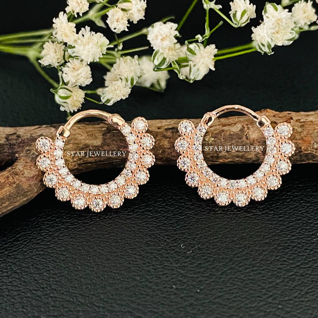 925 Sterling Silver Yellow Gold Plated  Set Moissanite Diamond Miligrain Septum Nose Ring : STE162
